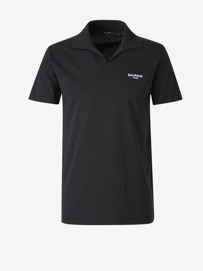 Shop Balmain Flocked Logo Polo Shirt In Black