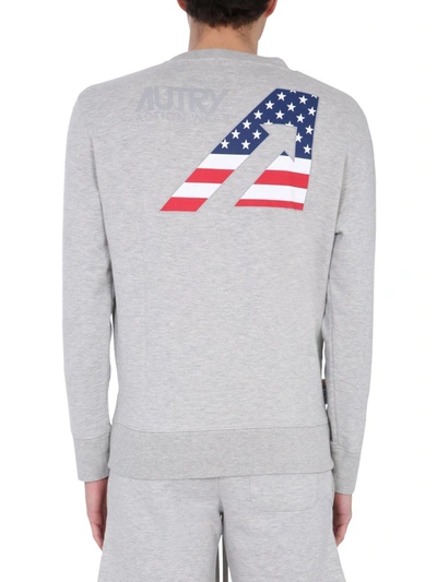 Shop Autry Logo Print Crewneck Sweatshirt In Grey