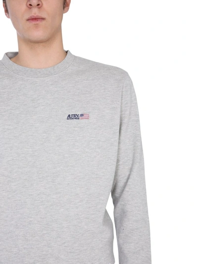Shop Autry Logo Print Crewneck Sweatshirt In Grey