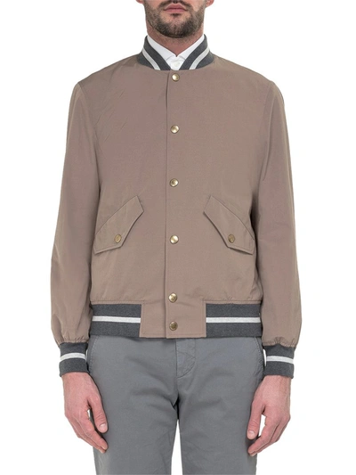 Shop Brunello Cucinelli Striped Trim Bomber Jacket In Brown