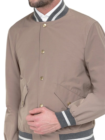Shop Brunello Cucinelli Striped Trim Bomber Jacket In Brown