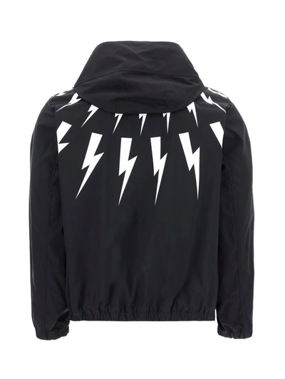 Shop Neil Barrett Thunderbolt Print Hooded Jacket In Black