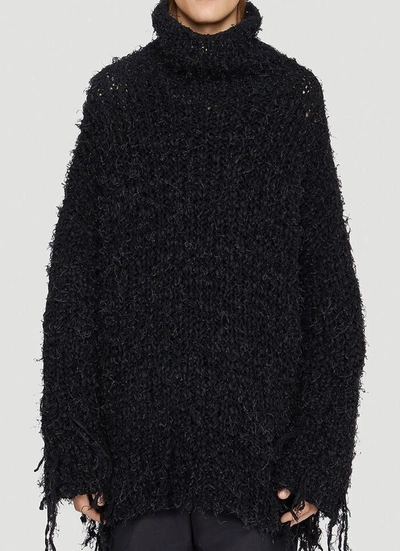 Shop Balenciaga Frayed Edge Turtleneck Sweater In Black