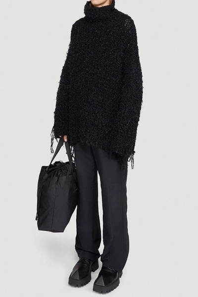 Shop Balenciaga Frayed Edge Turtleneck Sweater In Black