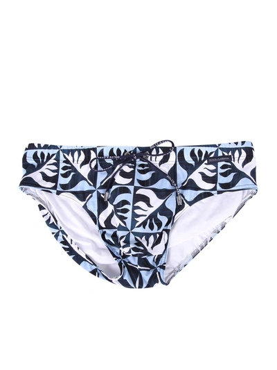 Shop Dolce & Gabbana Printed Swim Briefs In Blue