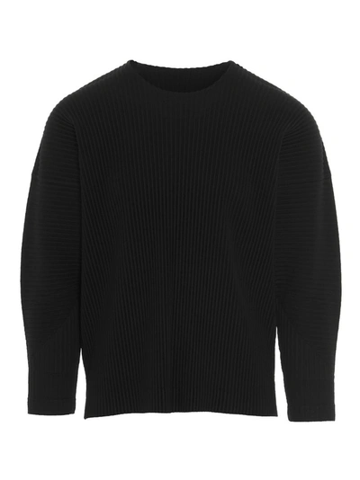 Shop Issey Miyake Homme Plissé  Pleated Crewneck Sweatshirt In Black