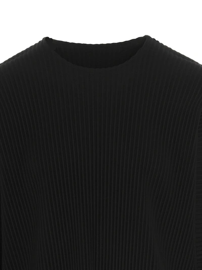 Shop Issey Miyake Homme Plissé  Pleated Crewneck Sweatshirt In Black