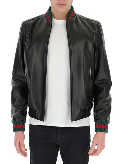 Gucci Black Tiger Head Embroidered Leather Bomber Jacket – Savonches