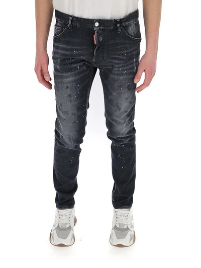Shop Dsquared2 Paint Splatter Effect Jeans In Black