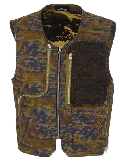 Shop Stone Island Shadow Project Camouflage Printed Gilet In Brown