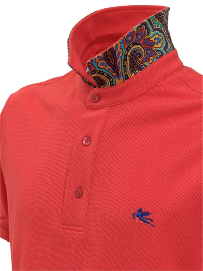 Shop Etro Logo Embroidered Polo Shirt In Red