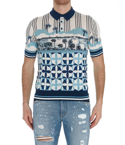 Shop Dolce & Gabbana Majolica Print Polo Shirt In Blue