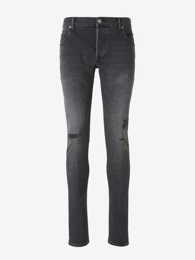 Shop Balmain Distressed Skinny Jeans In Black