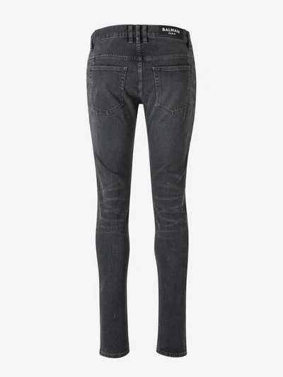 Shop Balmain Distressed Skinny Jeans In Black