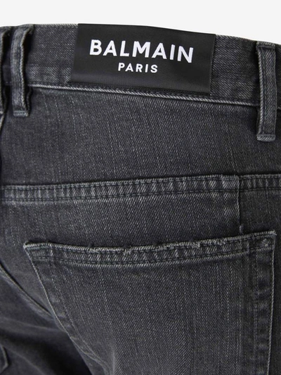 Shop Balmain Distressed Skinny Jeans In Black