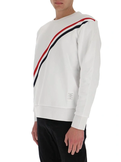 Shop Thom Browne Rwb Stripe Crewneck Sweatshirt In White