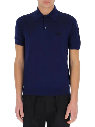 Shop Prada Logo Embroidered Polo Shirt In Navy