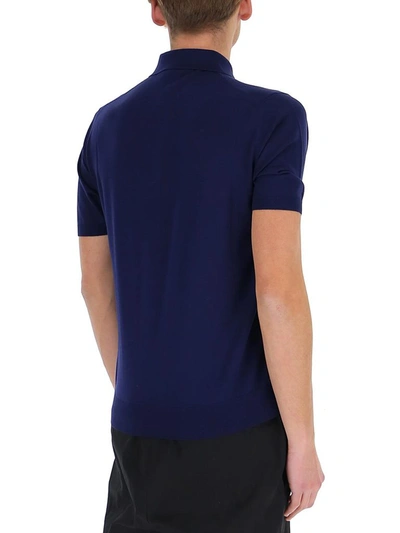 Shop Prada Logo Embroidered Polo Shirt In Navy