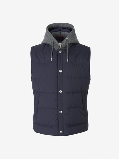 Shop Brunello Cucinelli Contrast Hood Padded Vest In Blue