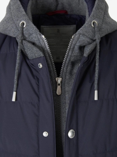Shop Brunello Cucinelli Contrast Hood Padded Vest In Blue