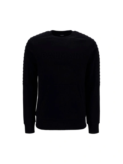Shop Balmain Logo Embossed Sweatshirt In Black
