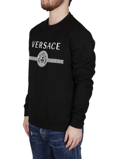 Shop Versace Logo Print Crewneck Sweatshirt In Black