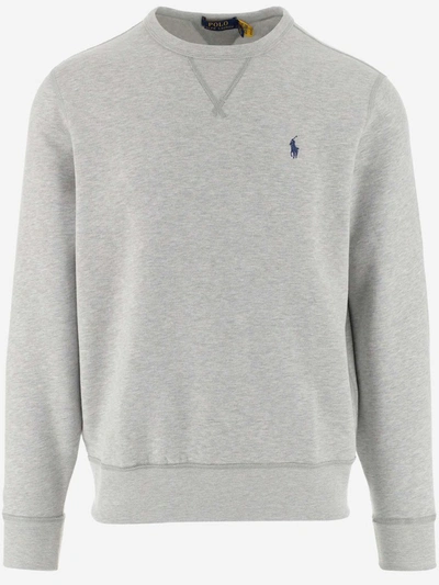 Shop Polo Ralph Lauren Logo Embroidered Crewneck Sweatshirt In Grey