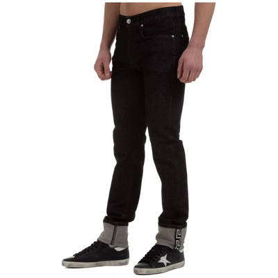 Shop Versace Straight Leg Logo Patch Jeans In Black