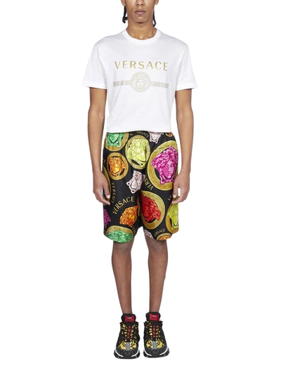 Shop Versace Medusa Print Track Shorts In Multi