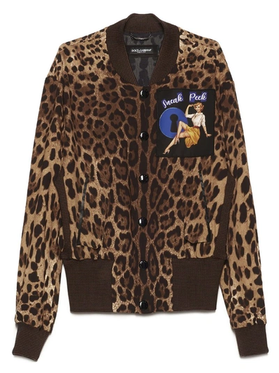 Shop Dolce & Gabbana Leopard Printed Bomber Jacket In Multi