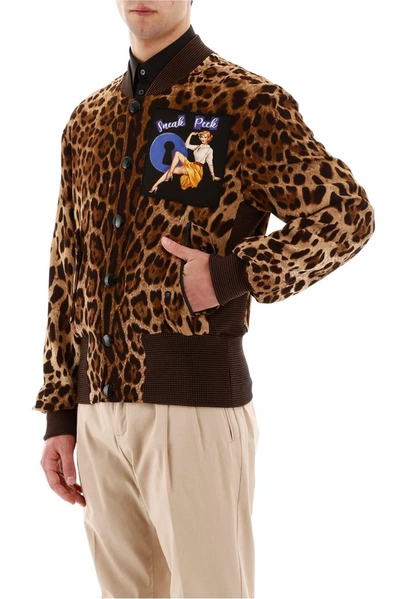 Shop Dolce & Gabbana Leopard Printed Bomber Jacket In Multi