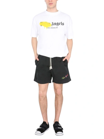 Shop Palm Angels Exodus Side Stripe Track Shorts In Black