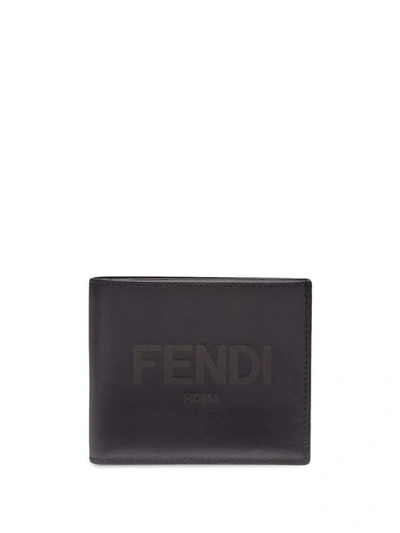 Shop Fendi Roma Lettering Bifold Wallet In Black