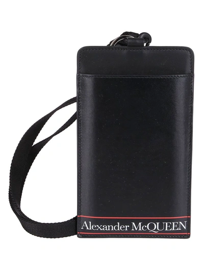 Shop Alexander Mcqueen Logo Print Strapped Cardholder In Black