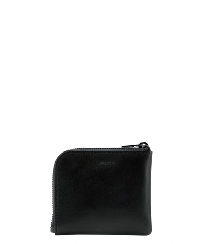 Shop Kenzo Tiger Crest Small Zipped Wallet In Black