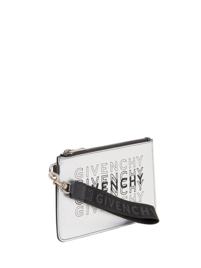 Shop Givenchy Embroidered Logo Pouch In Silver