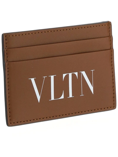 Shop Valentino Vltn Print Cardholder In Brown