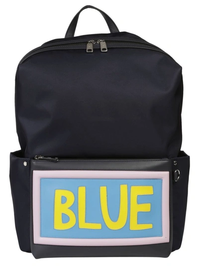 Shop Fendi Blue Slogan Backpack In Navy