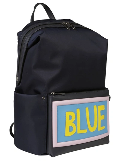 Shop Fendi Blue Slogan Backpack In Navy