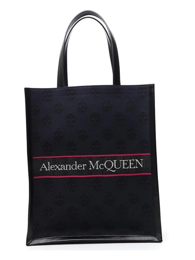 Shop Alexander Mcqueen Skull Printed Logo Tote Bag In Navy