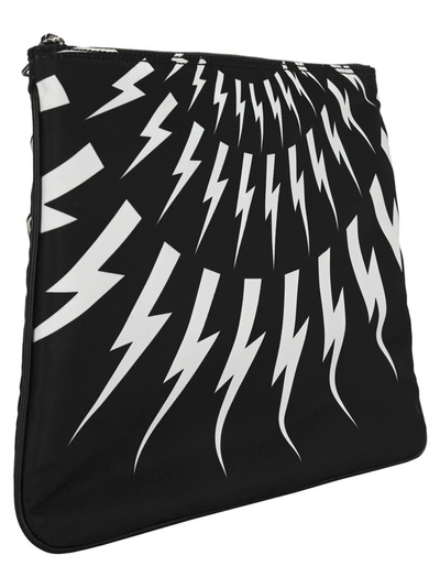 Shop Neil Barrett Thunderbolt Print Strapped Clutch Bag In Black