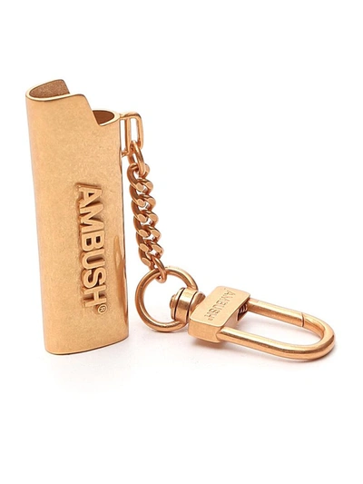 Shop Ambush Logo Lighter Keychain In Gold