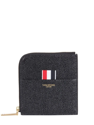 Shop Thom Browne Logo Zipped Wallet In Black