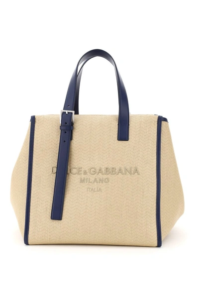 Shop Dolce & Gabbana Logo Top Handle Tote Bag In Beige