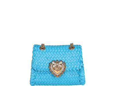 Shop Dolce & Gabbana Devotion Woven Small Shoulder Bag In Blue