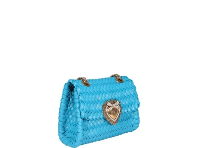 Shop Dolce & Gabbana Devotion Woven Small Shoulder Bag In Blue
