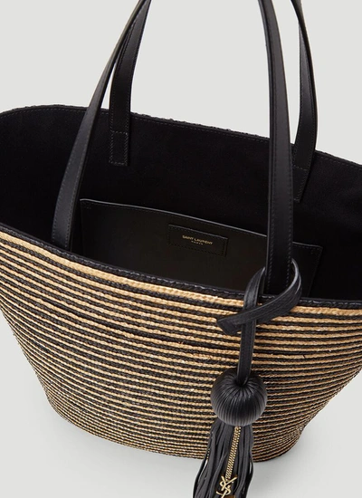 Shop Saint Laurent Panier Woven Striped Tote Bag In Multi