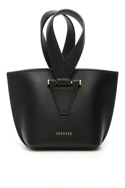 Shop Versace Virtus Bucket Bag In Black