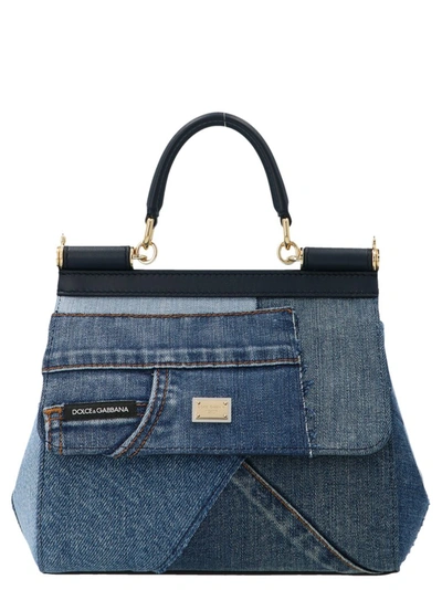 Shop Dolce & Gabbana Sicily Medium Denim Handbag In Blue