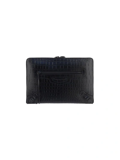 Shop Balenciaga Neo Classic Embossed Pouch In Black